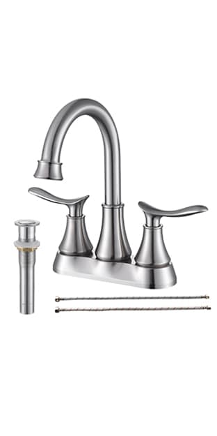 2-Handle 4-Inch Brushed Nickel Bathroom Faucet, Bathroom Vanity Sink Faucets With Pop-up Drain And Supply Hoses_voghion.com